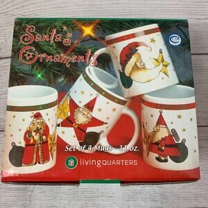 Vintage Living Quarters Christmas Coffee Mug Set of 3 Santa's Ornaments 11oz